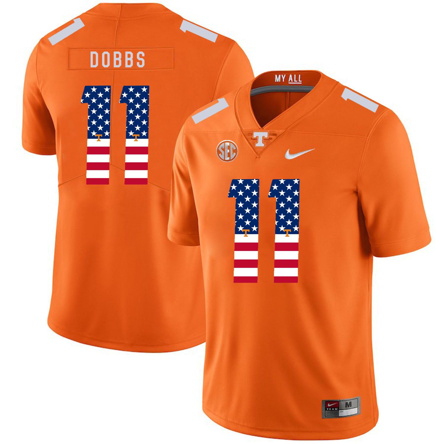 Men Tennessee Volunteers #11 Dobbs Orange Flag Customized NCAA Jerseys->customized ncaa jersey->Custom Jersey